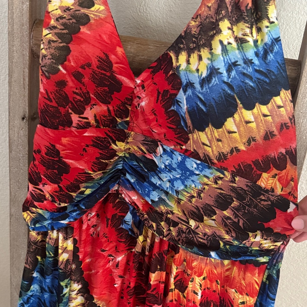 646 Main Colorful Halter Pull Over Maxi Dress Size L/XL - Picture 3 of 8